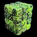 UK Made Dice Marble Green & Black with Gold 36 x D6 Dice Set
