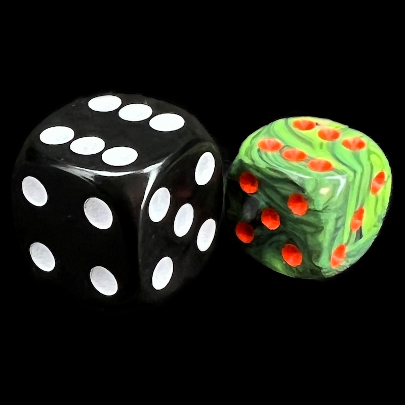 UK Made Dice Marble Green & Black with Red 36 x D6 Dice Set