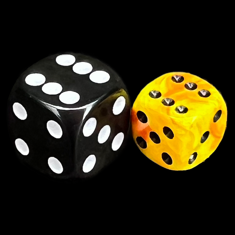 UK Made Dice Marble Inferno with Black 36 x D6 Dice Set