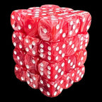 UK Made Dice Marble Pink & Red with White 36 x D6 Dice Set