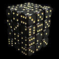 UK Made Dice Opaque Black with Gold 36 x D6 Dice Set