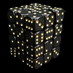 UK Made Dice Opaque Black with Gold 36 x D6 Dice Set
