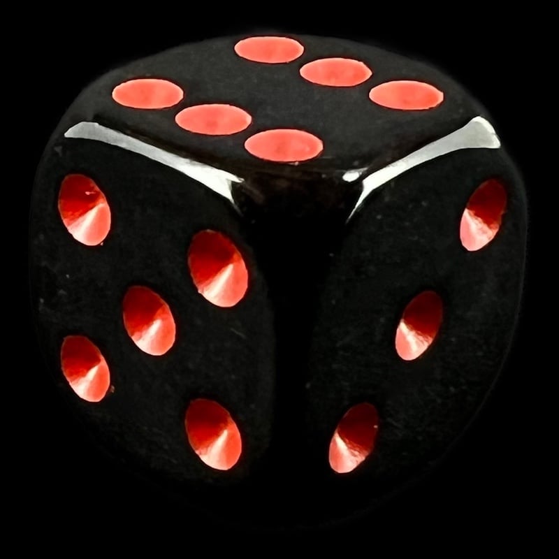 UK Made Dice Opaque Black with Red D6 Spot Dice