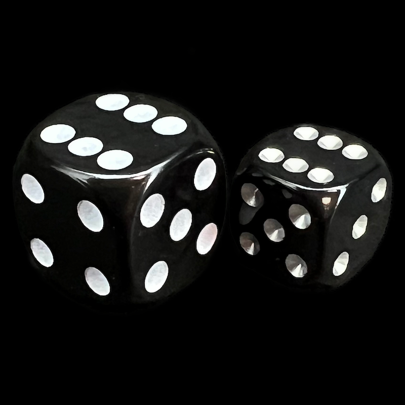 UK Made Dice Opaque Black with Silver 12mm D6 Spot Dice