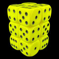 UK Made Dice Opaque Neon Yellow with Black 12 x D6 Dice Set