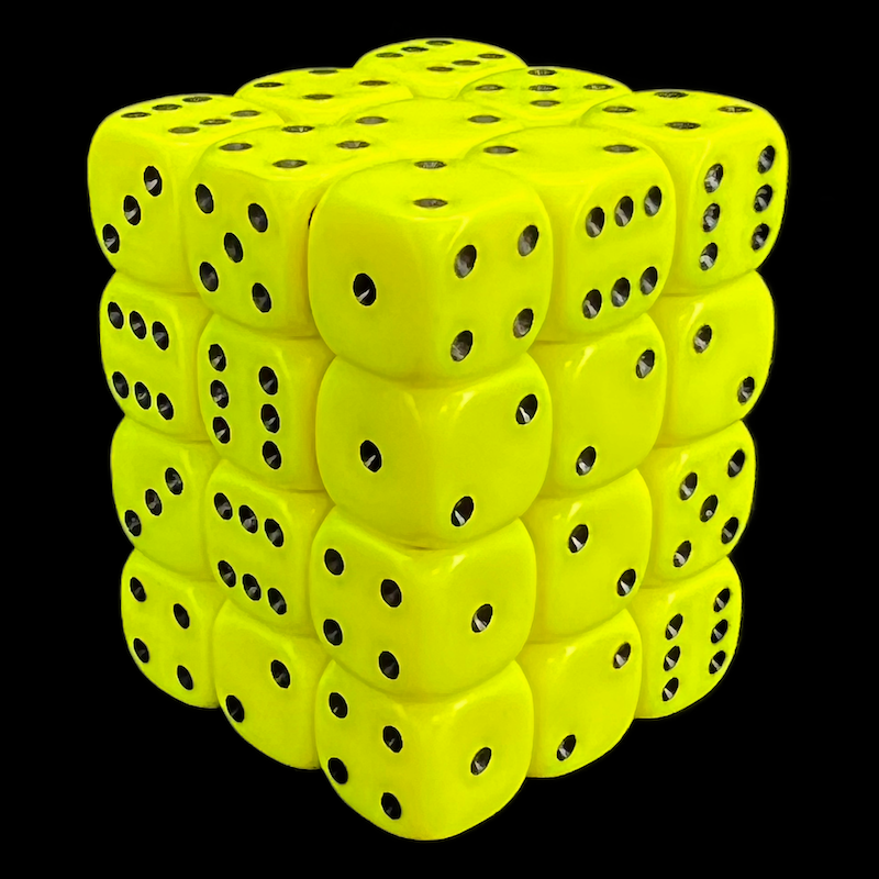 UK Made Dice Opaque Neon Yellow with Black 36 x D6 Dice Set