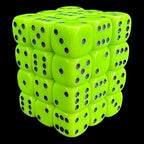 UK Made Dice Opaque Neon Green with Black 36 x D6 Dice Set