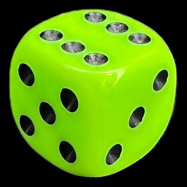 UK Made Dice Opaque Neon Green with Black D6 Spot Dice