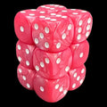 UK Made Dice Pearl Pink with White 12 x D6 Dice Set