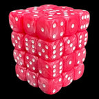 UK Made Dice Lustrous Pearl Pink with White 36 x D6 Dice Set