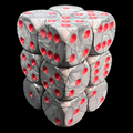 UK Made Dice Pearl Steel with Red 12 x D6 Dice Set