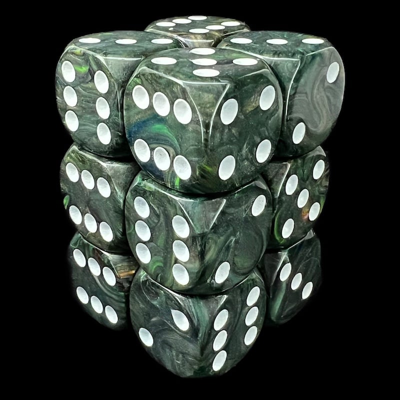 UK Made Dice RECYCLED Lustrous Peacock with White 12 x D6 Dice Set