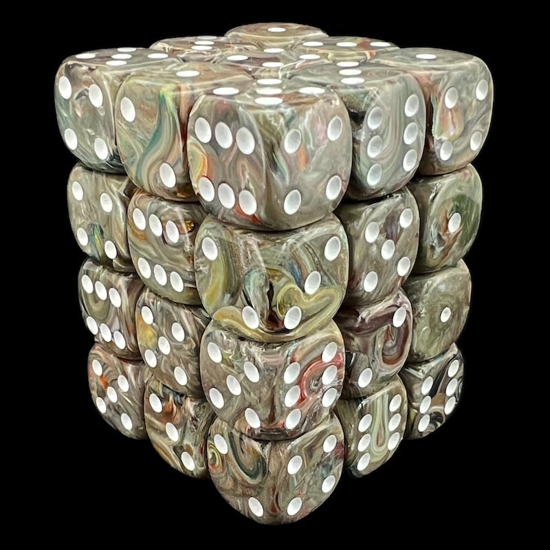 UK Made Dice RECYCLED Lustrous Peacock with White 36 x D6 Dice Set