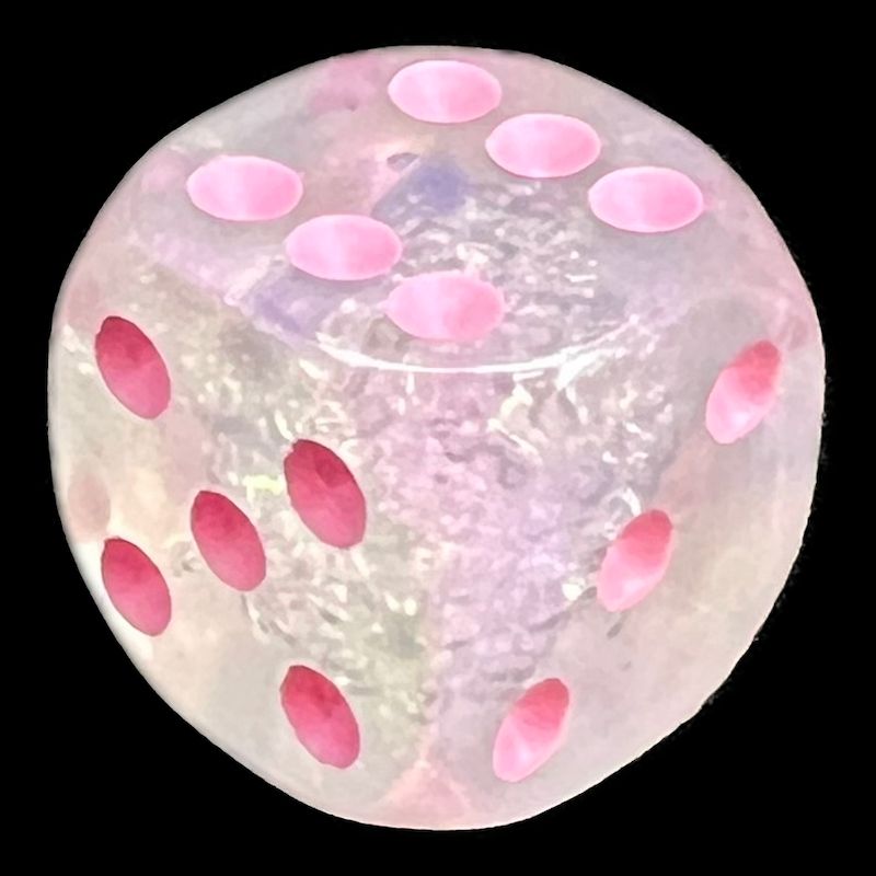 UK Made Dice Translucent Frost Bubble with Pink D6 Spot Dice