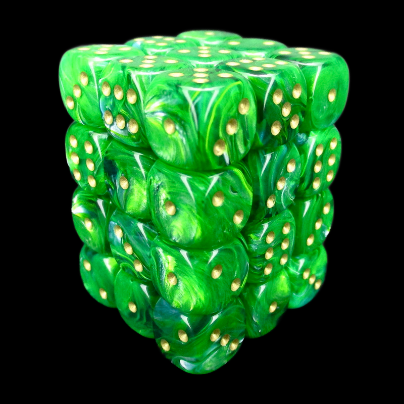 Würfelzeit Cosmoo Tornado Green & Gold 36 x D6 Dice Set