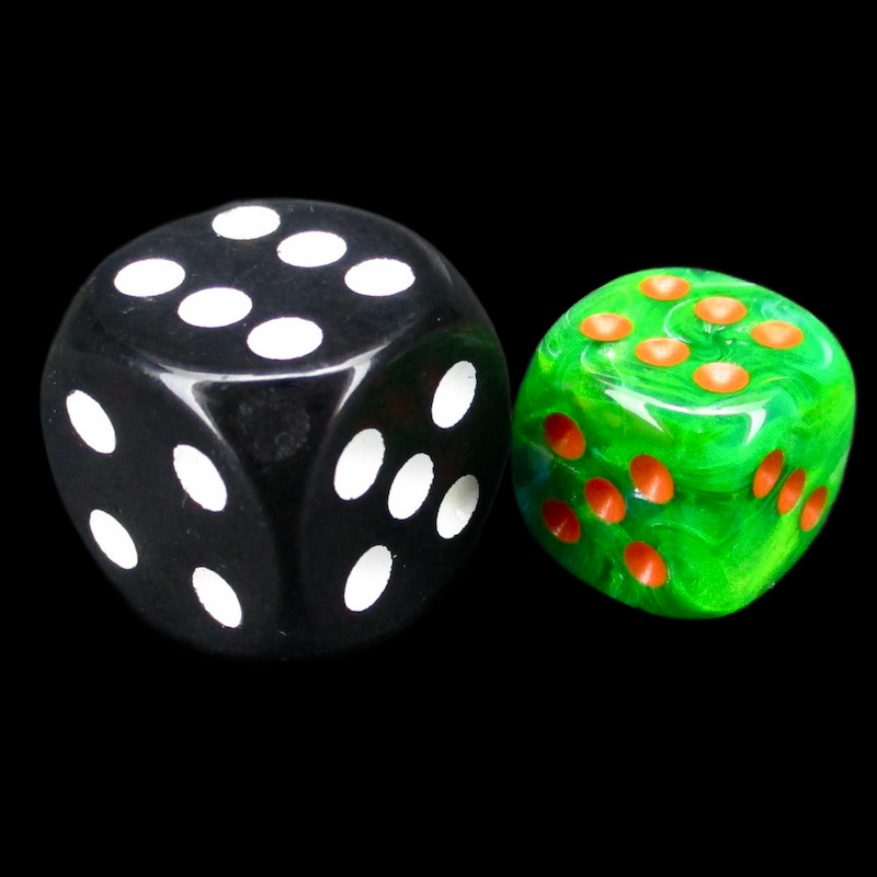 Würfelzeit Cosmoo Tornado Green & Orange 12mm D6 Spot Dice