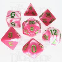 TDSO Duel Pink & White with Green 7 Dice Polyset - Discontinued
