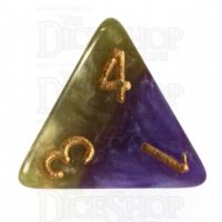 Halfsies Pearl Queens Royal Purple & Soft Gold D4 Dice