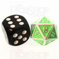 TDSO Metal Fire Forge Silver & Fluorescent Green MINI 12mm D20 Dice