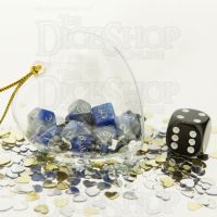 TDSO Valentines Day Heart Bauble - Duel Blue & Steel MINI 10mm 7 Dice Polyset