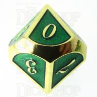 TDSO Metal Script Gold & Dark Green Shimmer D10 Dice