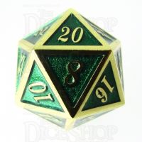 TDSO Metal Script Gold & Dark Green Shimmer D20 Dice