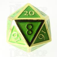 TDSO Metal Script Gold & Light Green D20 Dice