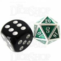 TDSO Metal Fire Forge Silver & Green MINI 12mm D20 Dice
