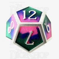 TDSO Metal Fire Forged Multi Colour Silver Blue Green & Pink D12 Dice