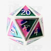 TDSO Metal Fire Forged Multi Colour Silver Blue Green & Pink D20 Dice