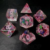 TDSO Confetti Alphabet Clear & Pink 7 Dice Polyset