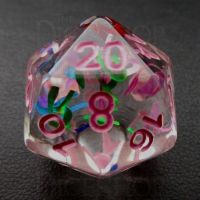 TDSO Confetti Alphabet Clear & Pink D20 Dice