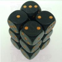 Chessex Opaque Black & Gold 12 x D6 Dice Set