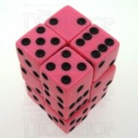 Koplow Opaque Pink & Black Square Cornered 12 x D6 Dice Set