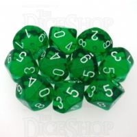 Chessex Translucent Green & White 10 x D10 Dice Set