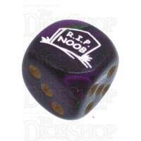Chessex Gemini Green & Purple RIP NOOB Logo D6 Spot Dice