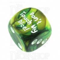 Chessex Gemini Gold & Green Don't Touch My Dice! Logo D6 Spot Dice