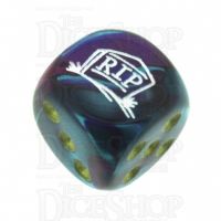 Chessex Gemini Purple & Teal RIP Logo D6 Spot Dice