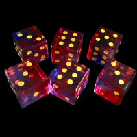TDSO Tri Colour Glass Red Blue &amp; Clear with Engraved Spots Precious Gem 6 x D6 Dice Set TEST PRODUCTION