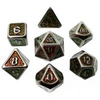 TDSO Metal Script Antique Silver & Amber Mica 7 Dice Polyset
