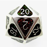 TDSO Metal Silver Heart & Iridescent Mica D20 Dice
