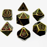 TDSO Metal Gears Antique Gold & Amber Mica 7 Dice Polyset