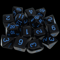 Role 4 Initiative Opaque Black & Light Blue 15 Dice Polyset with Arch D4s