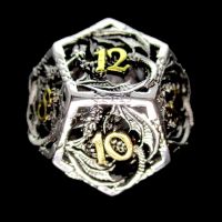 TDSO Metal Hollow Dragon Silver & Gold D12 Dice