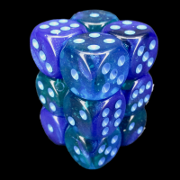 Chessex Gemini Blue &amp; Blue Luminary Glow In Dark 12 x D6 Dice Set