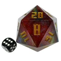 TDSO Hand Finished Sharp Edge Blue Red & Yellow With Gold Ink MASSIVE 55mm D20 Dice