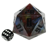 TDSO Hand Finished Sharp Edge Blue Red & Yellow With Black Ink MASSIVE 55mm D20 Dice