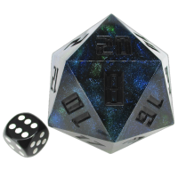 TDSO Hand Finished Sharp Edge Blue & Green With Black Ink MASSIVE 55mm D20 Dice