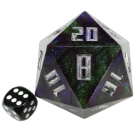 TDSO Hand Finished Sharp Edge Green & Purple With Silver Ink MASSIVE 55mm D20 Dice