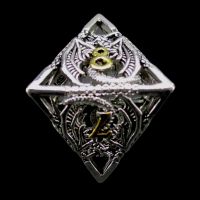TDSO Metal Hollow Dragon Bright Silver & Gold D8 Dice